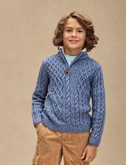Boys Patchwork Cable Knit Quarter Zip Sweater