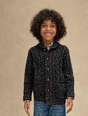 Boys Cable Knit Shawl Cardigan - Royal Christmas