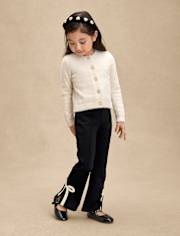 Girls Applique Bow Split Flare Jeggings - Petit Paris