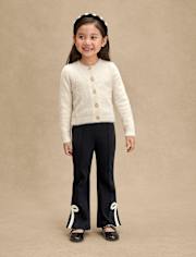 Girls Applique Bow Split Flare Jeggings - Petit Paris