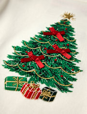 Girls Embroidered Christmas Tree Flutter Top - Royal Christmas