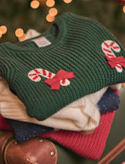 Girls Crochet Candy Cane Shaker Stitch Sweater - Royal Christmas
