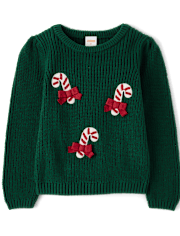 Girls Crochet Candy Cane Shaker Stitch Sweater - Royal Christmas