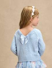 Girls Bow Back Cable Knit Sweater - On Pointe
