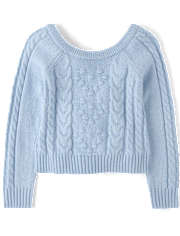 Girls Bow Back Cable Knit Sweater - On Pointe