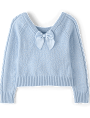 Girls Bow Back Cable Knit Sweater - On Pointe