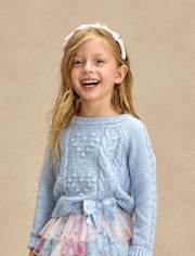 Girls Bow Back Cable Knit Sweater - On Pointe