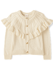 Girls Cable Knit Ruffle Sweater Cardigan - Royal Christmas