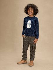 Kids Plaid Tweed Cargo Jogger Pants - Royal Christmas