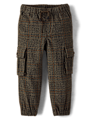 Kids Plaid Tweed Cargo Jogger Pants - Royal Christmas