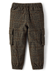 Kids Plaid Tweed Cargo Jogger Pants - Royal Christmas