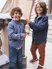 Boys Quilted Scuba Button Up Shirt - First Frost