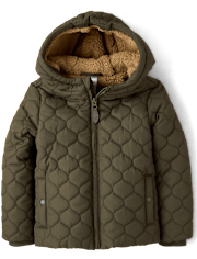 Boys Quilted Sherpa Lined Puffer Jacket - Royal Christmas