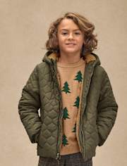 Boys Quilted Sherpa Lined Puffer Jacket - Royal Christmas