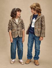 Boys Plaid Tweed Blazer - Royal Christmas