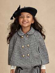 Girls Houndstooth Peter Pan Tweed Cape - Petit Paris