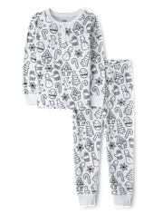Kids Holiday DIY Coloring Snug Fit Cotton Henley Pajamas - Gymmies
