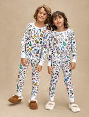 Kids Holiday DIY Coloring Snug Fit Cotton Henley Pajamas - Gymmies