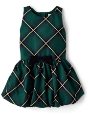 Girls Plaid Bubble Dress - Royal Christmas