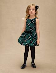 Girls Plaid Bubble Dress - Royal Christmas