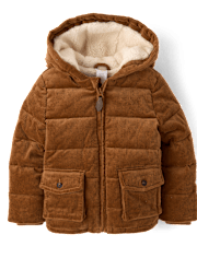 Boys Quilted Sherpa Lined Corduroy Puffer Jacket - First Frost
