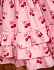 Girls Cherry Heart Flannel Tiered Dress - Mon Cheri
