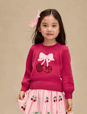 Girls Sequin Cherry Sweater - Mon Cheri