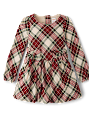 Girls Plaid Bow Flannel Bubble Dress - Royal Christmas