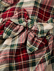Girls Plaid Bow Flannel Bubble Dress - Royal Christmas