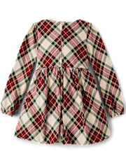 Girls Plaid Bow Flannel Bubble Dress - Royal Christmas
