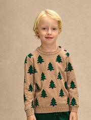 Boys Intarsia Pine Tree Sweater - Royal Christmas