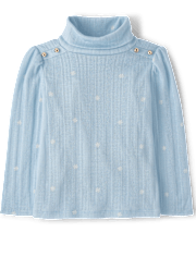 Girls Button Pointelle Turtleneck Top - First Frost