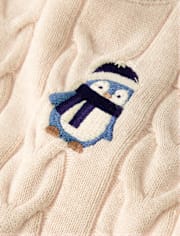 Girls Embroidered Polar Animals Peplum Sweater Dress - First Frost