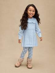 Girls Ruffle Pointelle Sweater Dress - First Frost