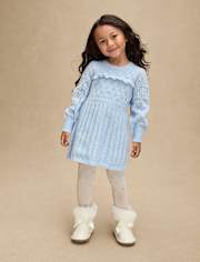 Girls Ruffle Pointelle Sweater Dress - First Frost
