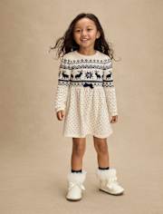 Girls Reindeer Fairisle Sweater Dress - First Frost