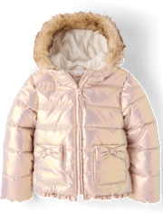 Girls Foil Quilted Ruffle Puffer Jacket - First Frost