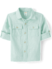 Boys Linen-Blend Button Up Shirt - Linen Edit