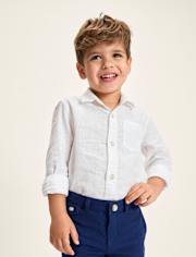 Kids Linen-Blend Button Up Shirt - Linen Edit