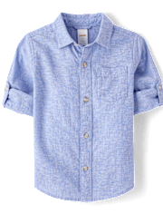 Kids Linen-Blend Button Up Shirt - Linen Edit
