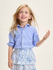 Kids Linen-Blend Button Up Shirt - Linen Edit