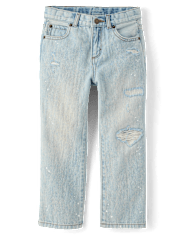 Kids Ripped Paint Splatter Baggy Jeans - Driftwood Bay