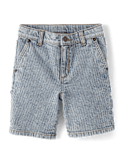 Boys Railroad Striped Denim Carpenter Shorts - Coastal Edit