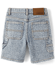 Boys Railroad Striped Denim Carpenter Shorts - Coastal Edit