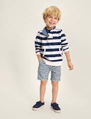 Boys Railroad Striped Denim Carpenter Shorts - Coastal Edit
