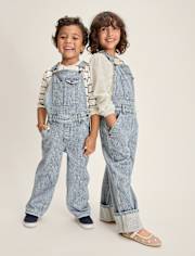 Kids Railroad Striped Denim Overalls - Driftwood Bay