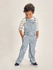 Kids Railroad Striped Denim Overalls - Driftwood Bay