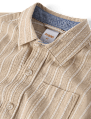 Boys Striped Linen-Blend Button Up Shirt - Linen Edit