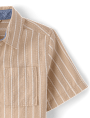Boys Striped Linen-Blend Button Up Shirt - Linen Edit