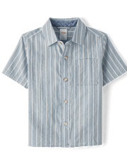 Boys Striped Linen-Blend Button Up Shirt - Linen Edit